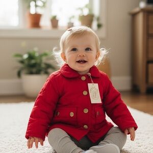 NWT The Beaufort Bonnet Company Kendall Quilted Coat - Richmond Red Bows 12-18M